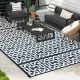  Reversible Outdoor Rug Carpet RV Camping Rugs with Carry Bag, 9' x 18', Black & White Chain