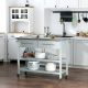  Kitchen Island with Stainless Steel Top, Traditional Kitchen Island with Storage, Butcher Block Cart 2-Tier Open Shelves, Drawers, Light Gray