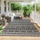  Reversible Outdoor Rug, Waterproof Plastic Straw with Carry Bag, 9' x 18', Black & White Geometric Wall