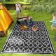  Reversible Outdoor Rug, Waterproof Plastic Straw with Carry Bag, 9' x 18', Black & White Lantern