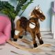 Qaba Kids Metal Plush Ride-On Rocking Horse Chair Toy With Nursery Rhyme Music - DarkBrown
