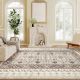  Machine Washable Area Rug 4x6, Non-Slip Boho Flannel Print Floor Carpet for Living Room, Bedroom, Dining Room,Brown