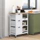  Rolling Kitchen Cart, Kitchen Island with Wood Top, Shelves & Drawers for Dining Area, White