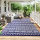  Reversible Outdoor Rug, Waterproof Plastic Straw with Carry Bag, 9' x 18', Blue & White Geometric Wall