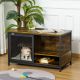  Wooden Cat Crate, Furniture Style Dog Cage, Puppy Kennel Indoor, End Table Pet House with Cushion and Sliding Doors, RusticBrown
