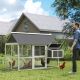  Wooden Chicken Coop with Run, 2 Nesting Boxes, 2 Roosting Bars, Ramp & Tray, Poultry Cage for 6-8 Chickens, Gray
