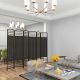  6 Panel Folding Room Divider Portable Privacy Screen Wave Fiber Room Partition for Home Office Black