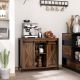 Industrial Sideboard Buffet Cabinet, Coffee Bar Cabinet, Kitchen Cabinet with Sliding Barn Doors, Storage Cabinets and Adjustable Shelves for Living Room, Home Bar, RusticBrown