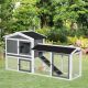  Wooden Rabbit Hutch with Run, Tray, Ramp for 1-3 Rabbits, Guinea Pigs, White