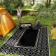  Reversible Outdoor Rug, Waterproof Plastic Straw with Carry Bag, 9' x 18', Black & White Gourd Border