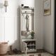 Narrow Hall Tree with Shoe Storage Bench, Rustic Entryway Bench with Coat Rack, Accent Coat Tree with Storage Shelves for Hallway, Mudroom, White Wood Grain
