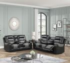 L647-2Pc Black And Grey Reclining Sofa Set (Sofa + Love)